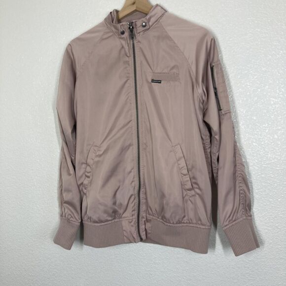 Members Only Jacket Mens Small Pink Iconic Racer Bomber Zip Pocket Polyester - Picture 3 of 16
